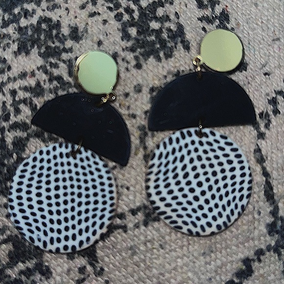Jewelry - 🌟Must Bundle🌟Boho Polymer Clay Black & White Polkadot Dangly Earrings